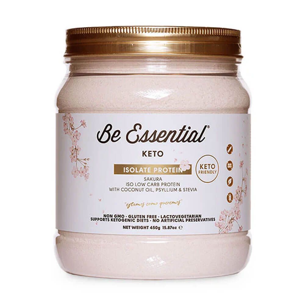 ProteÃ­na Isolate Keto presentaciÃ³n de 450g suplemento de proteÃ­na de aislado de suero isolate de la marca Be Essential