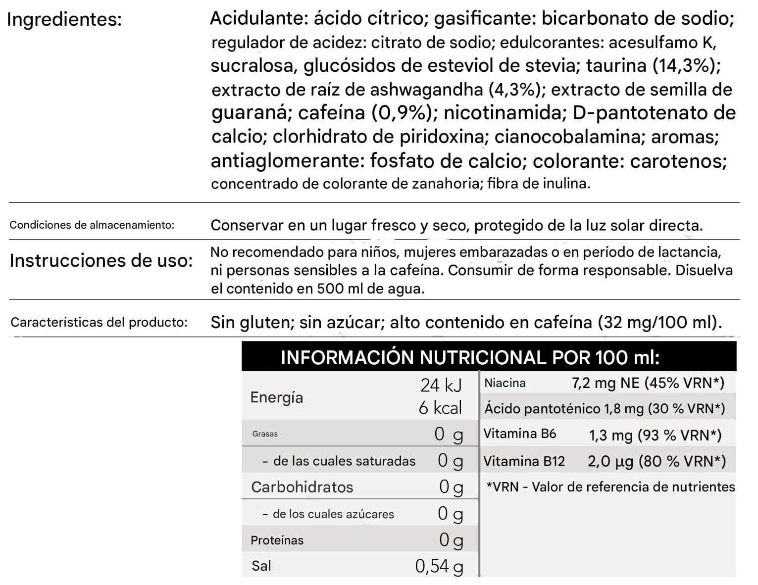 Información nutricional