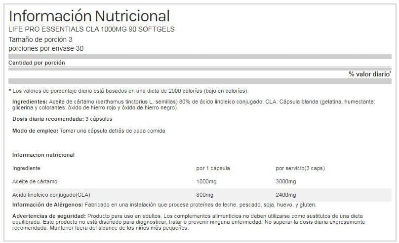 Información nutricional