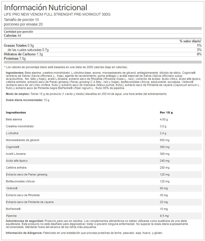 Información nutricional